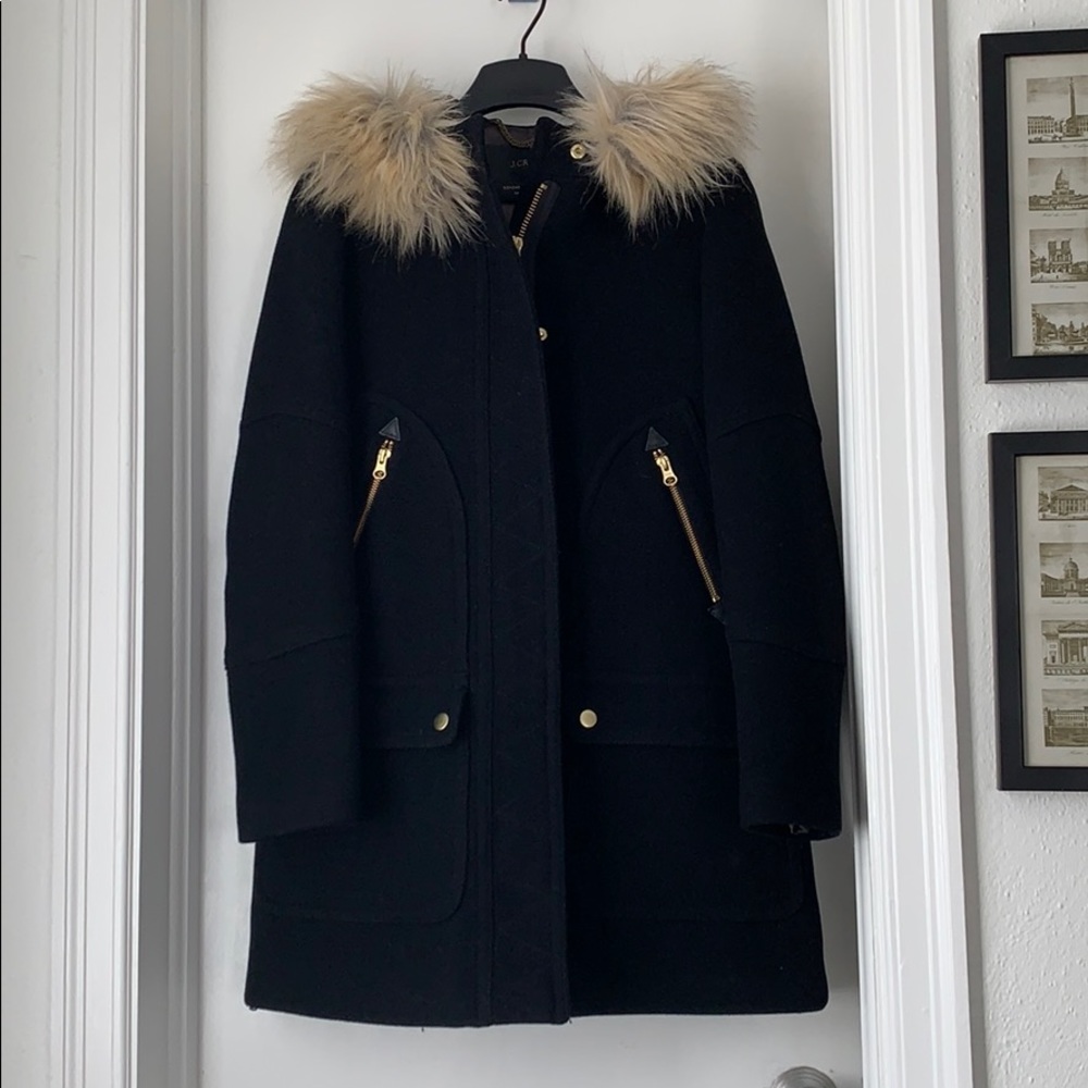 J. Crew Chateau Fur Parka Black 0